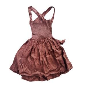 NEW MIOU MUSE MOCHA LINEN SMOCKED OPEN BACK DRESS S LINED